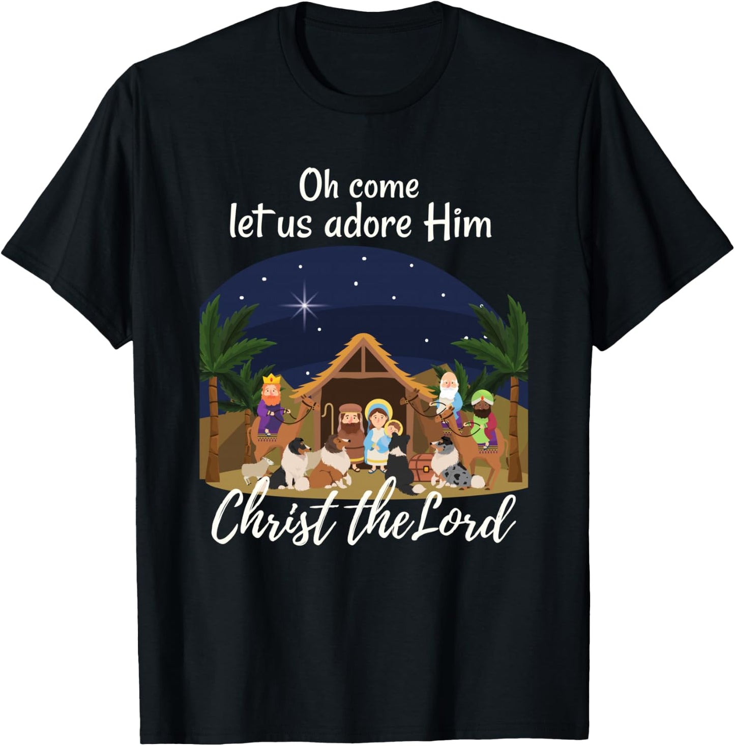 Sheltie Christmas Adorable Nativity with Shelties T-Shirt - T-Shirt | Black