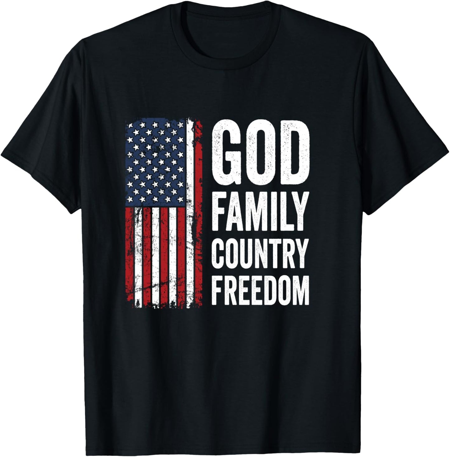 God Family Country Freedom/Patriotic USA Flag Christian T-Shirt - T-Shirt | Black