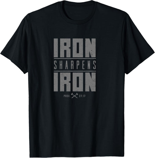 Iron Sharpen's Iron Christian Men Bible Scripture Gym Workout T-Shirt - T-Shirt | Black
