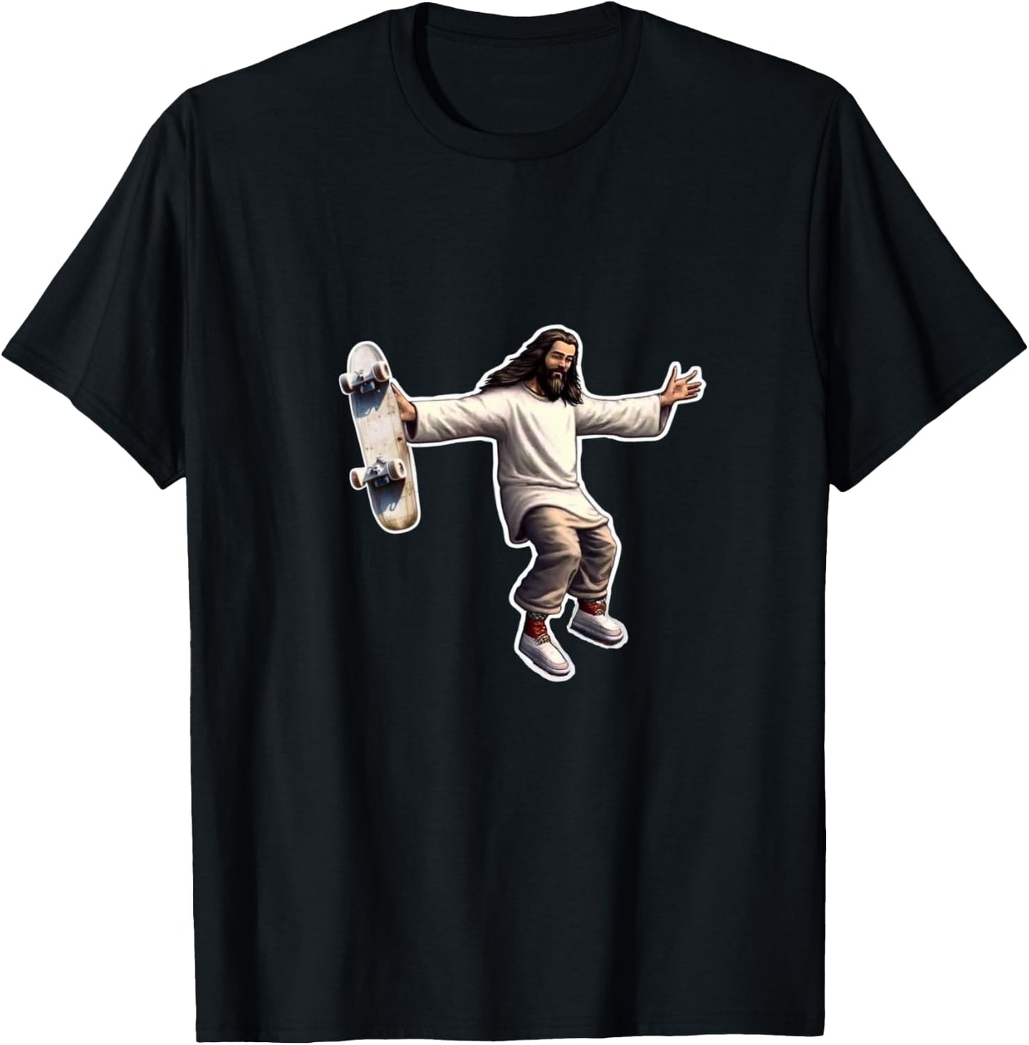 Steezus Christ Shredding Skateboard Trending Meme T-Shirt - T-Shirt | Black