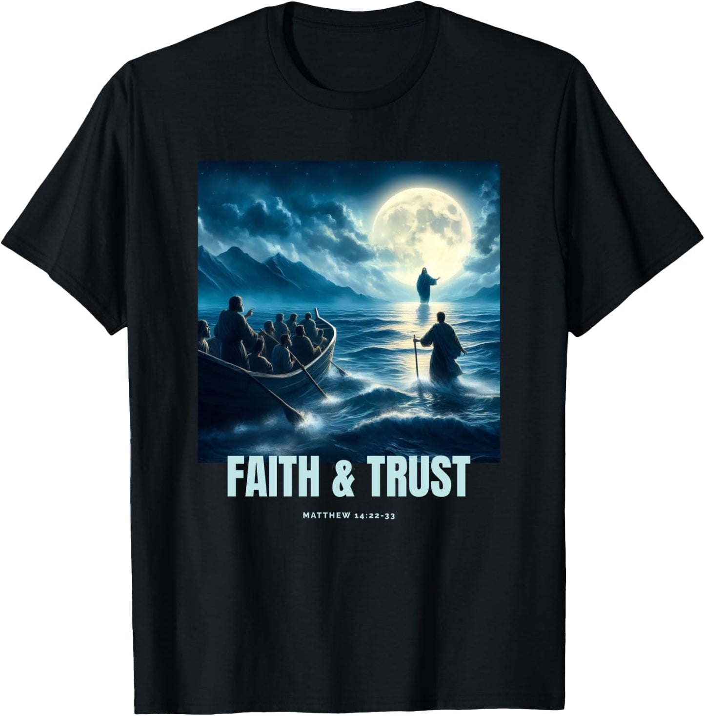 Faith Inspired Image Of Jesus Walking On Water T-Shirt - T-Shirt | Black