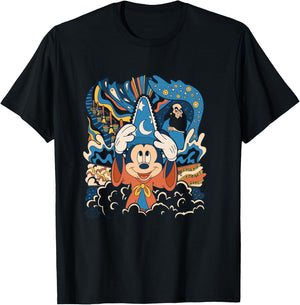Disney Fantasia Mickey Mouse Sorcerer’s Apprentice Retro T-Shirt - T-Shirt | Black