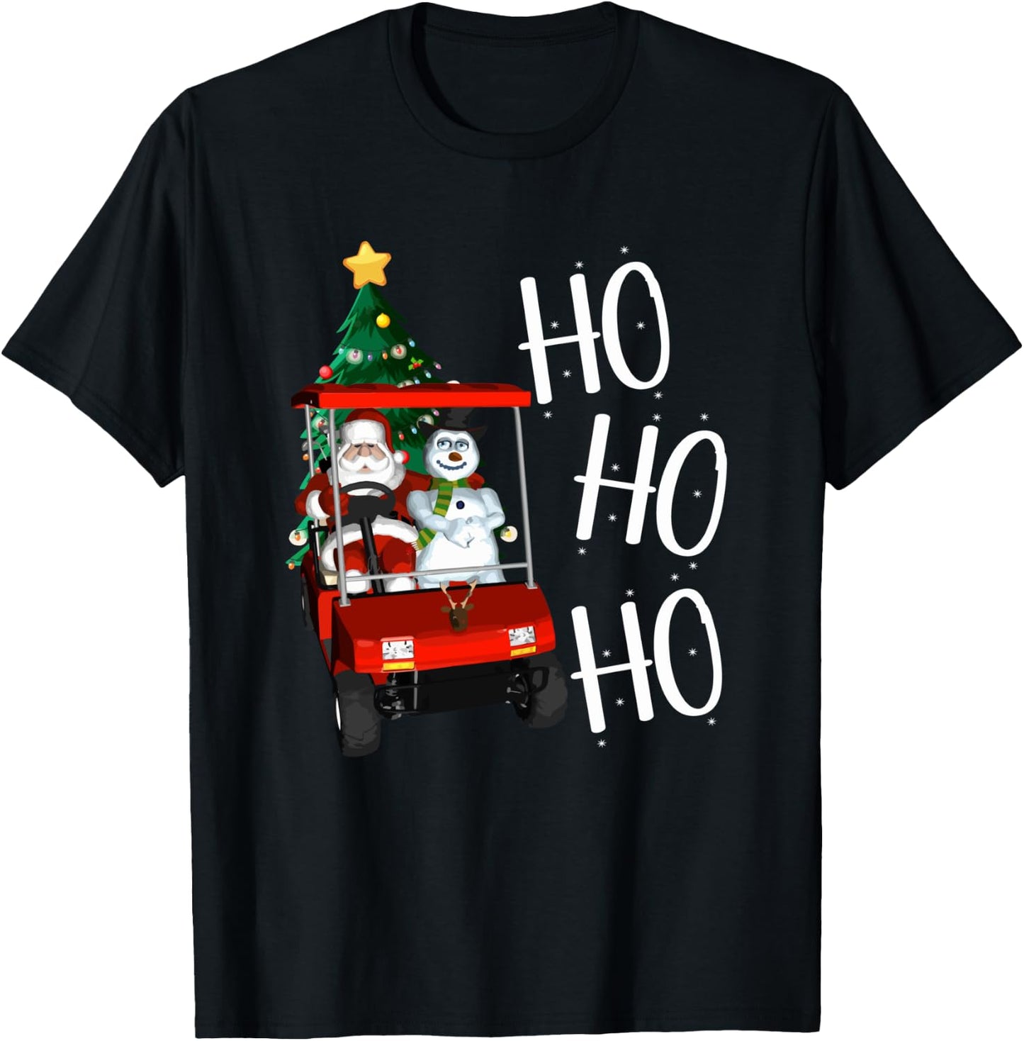 Ho Ho Funny Santa On Golf Cart With Christmas Tree T-Shirt - T-Shirt | Black