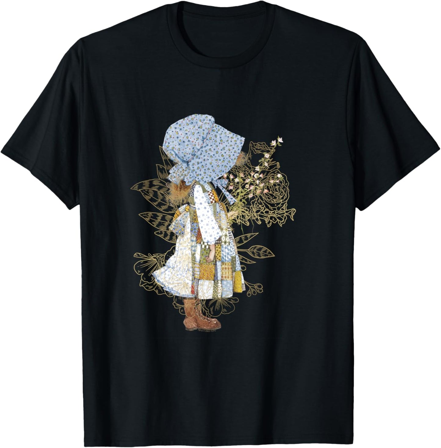 Holly Hobbie County Girl Holding Flowers Sweet Vintage T-Shirt - T-Shirt | Black