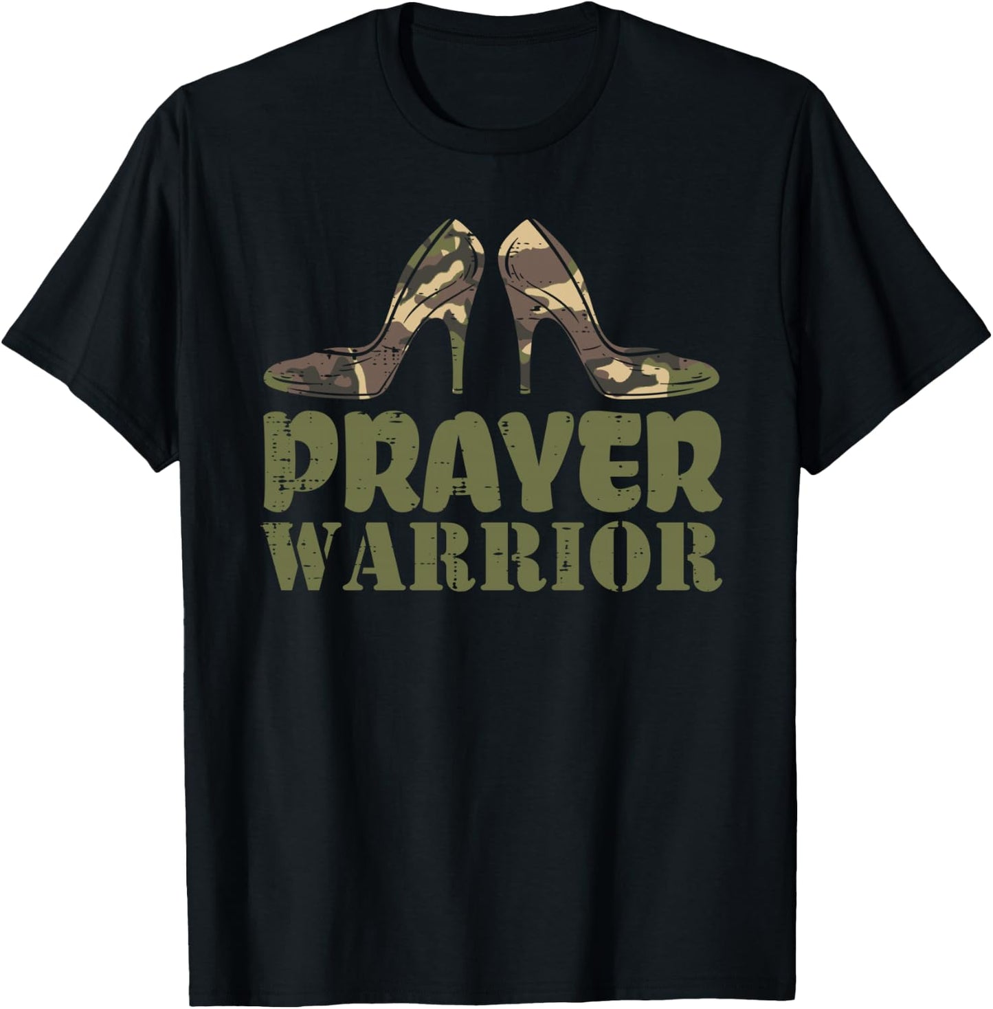 Camo Heels Prayer Warrior Faith God Jesus Christian Women T-Shirt - T-Shirt | Black