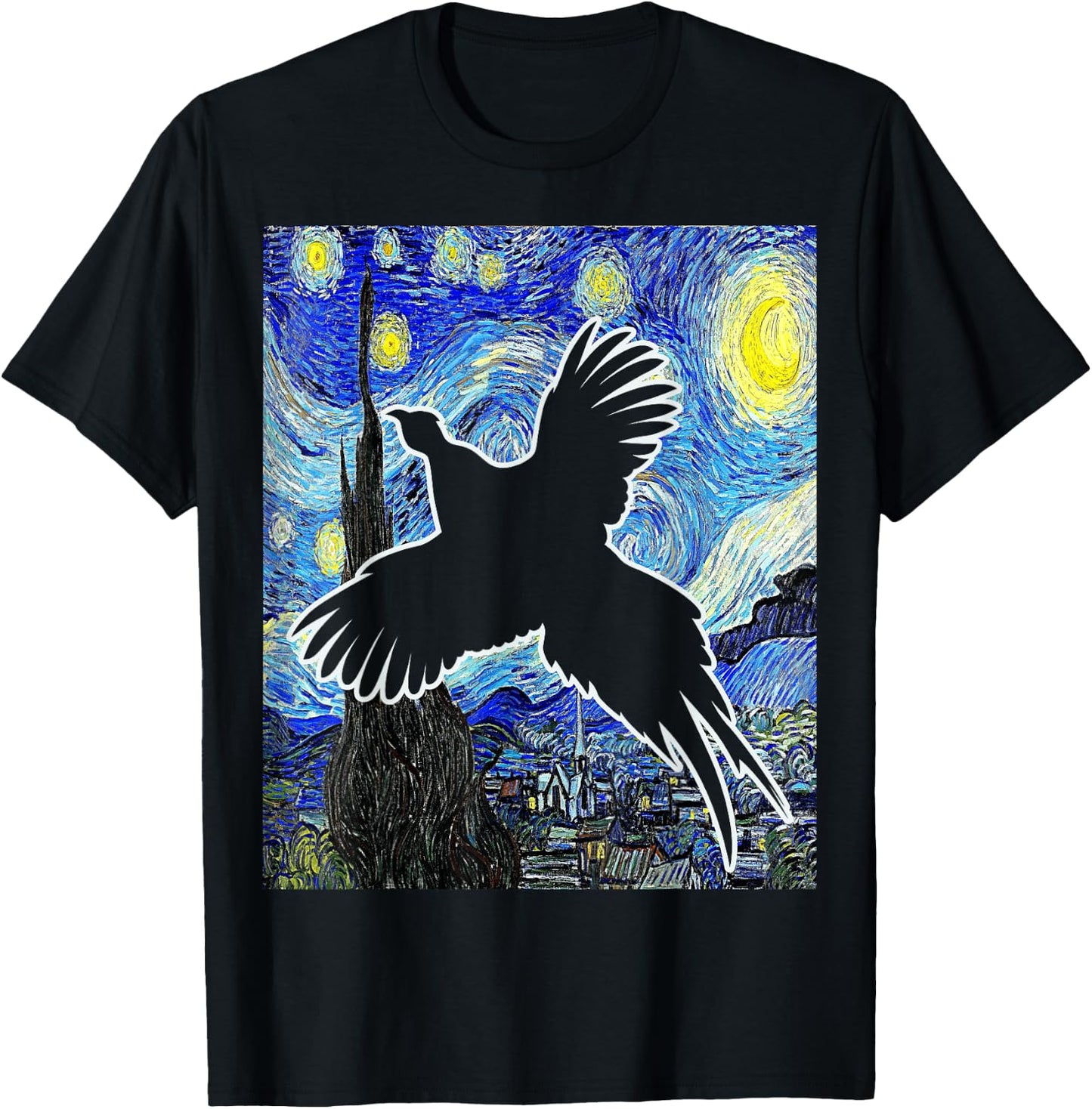 Pheasant Starry Night Pheasant Hunting Painting T-Shirt - T-Shirt | Black