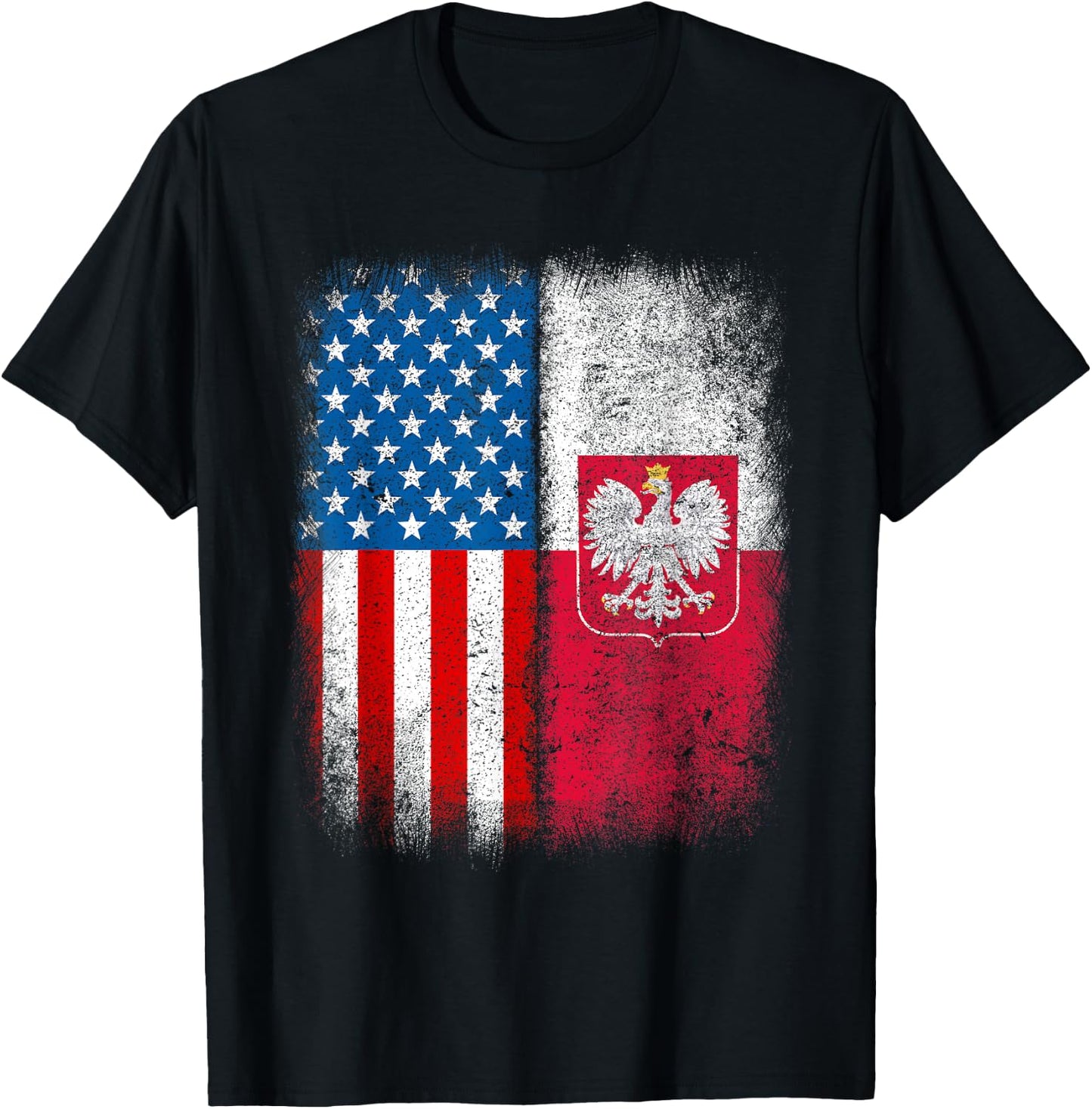 Polish American Flag Half Poland USA Us Polska Eagle Emblem T-Shirt - T-Shirt | Black