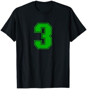 Number #3 Green Sports Fan Jersey Number T-Shirt - T-Shirt | Black