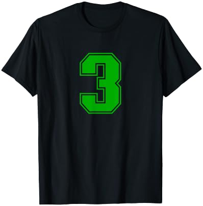 Number #3 Green Sports Fan Jersey Number T-Shirt - T-Shirt | Black