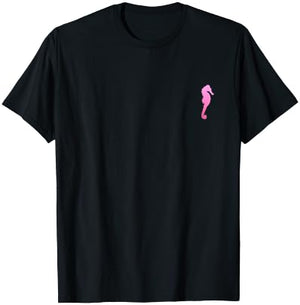 Seahorse Pink Vintage Beach Vacation Sea Horse Ocean Animal T-Shirt - T-Shirt | Black