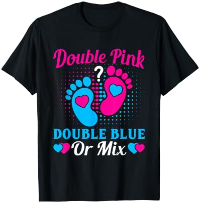 Double Pink Double Blue Mix Twin Gender Announcement Reveal T-Shirt - T-Shirt | Black