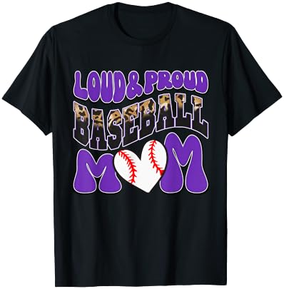 Loud Proud Baseball Mom Purple Team Leopard Baseball Mom T-Shirt - T-Shirt | Black