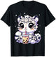 Kawaii Anime Snow Leopard Boba Bubble Tea Lover T-Shirt - T-Shirt | Black