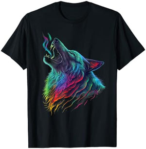colorful wolf Howl head art Face for lover wolves wildlife T-Shirt - T-Shirt | Black