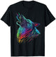 colorful wolf Howl head art Face for lover wolves wildlife T-Shirt - T-Shirt | Black
