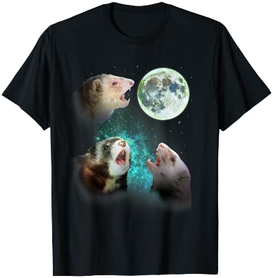 Three Ferrets Howl At Moon 3 Wolfs Wolves - Funny Parody T-Shirt - T-Shirt | Black